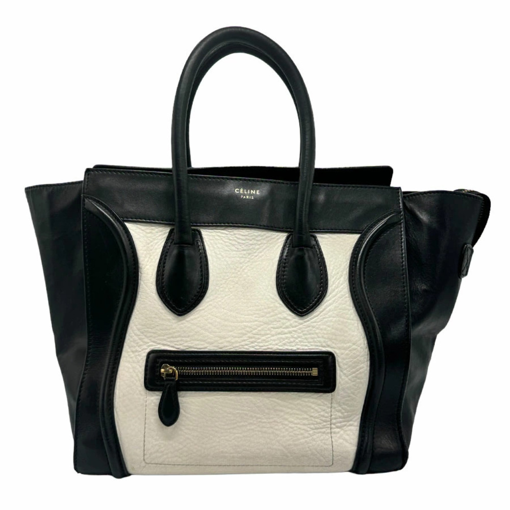 Celine Luggage Shopper Leather Handbag Black White
